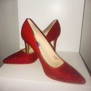 Red heels with red rhinestones